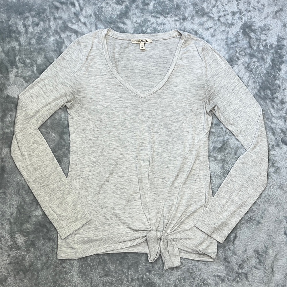 Express One Eleven V Neck Long Sleeve Knot Top